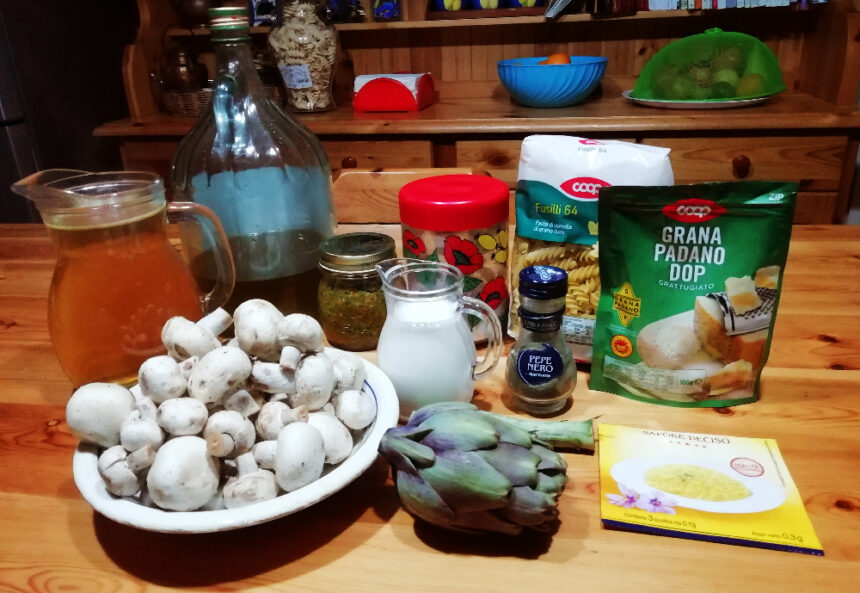 Fusilli ai funghi, carciofi e zafferano